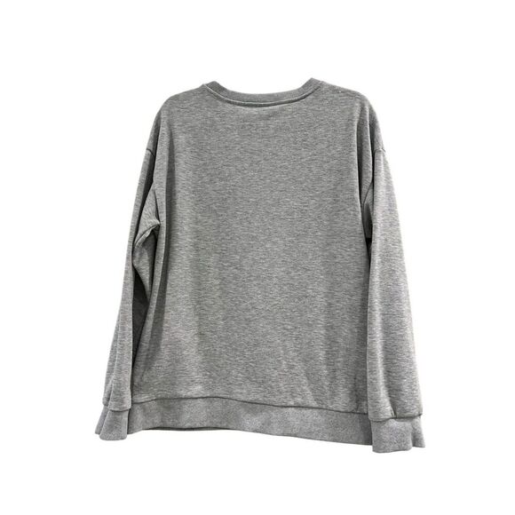 Halloween Black Cat & Pumpkin Graphic Sweatshirt Gray Unisex M - Picture 2 of 3